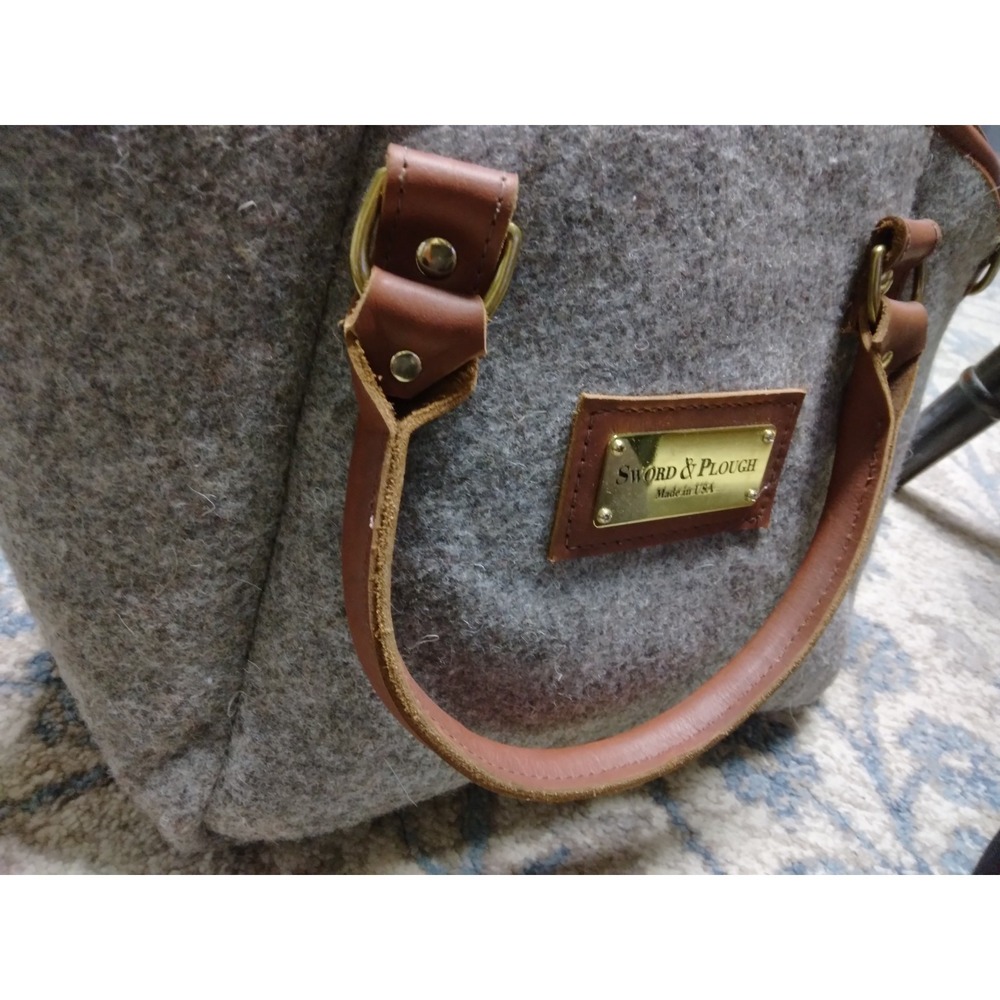 Sword And Plough Womens Leather Wool Top Zip Satchel Handbag USA